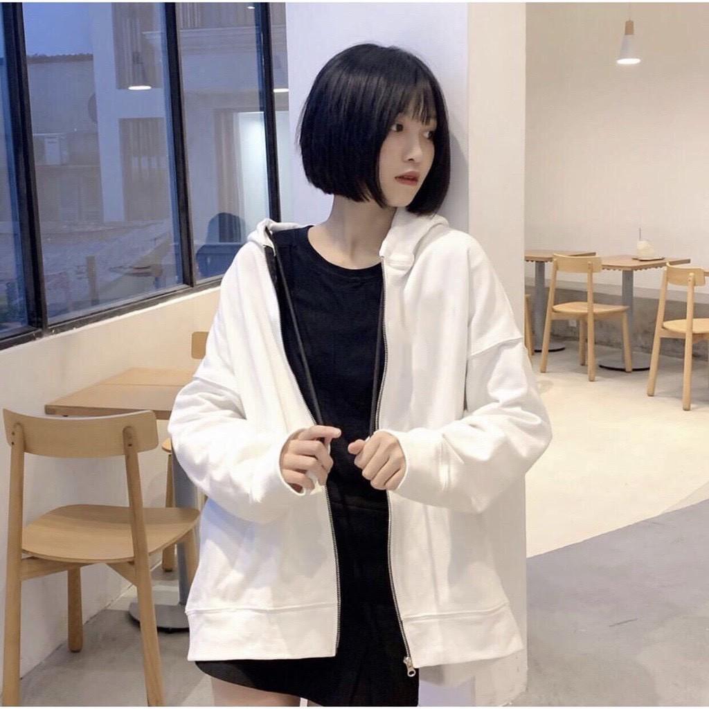 Áo khoác nỉ ngoại hoodie BASIC form rộng khóa kéo tròn áo khoác nam nữ Unisex