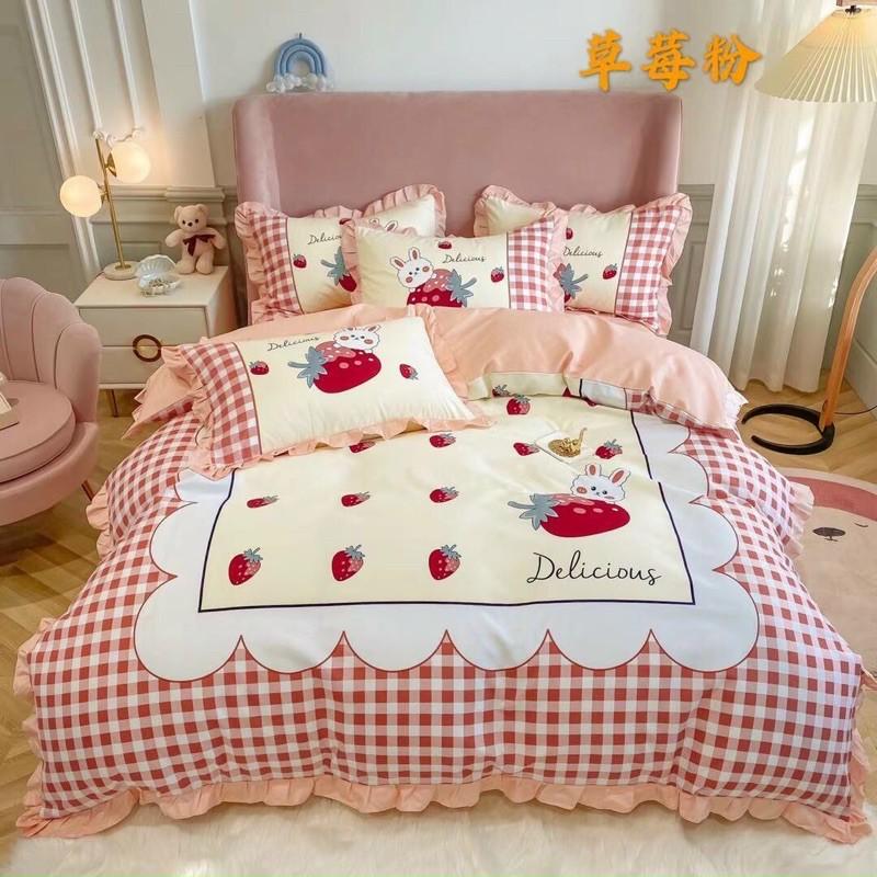 Set Chăn Ga Gối Cotton Pha Đũi Bèo Hàng Nhập Khẩu Cao Cấp 4 Món Nhiều Mẫu Bánh Bèo