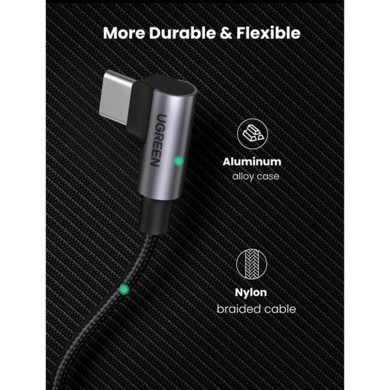 Ugreen UG70696US335TK 1M 2 đầu bẻ 90 độ vuông góc cáp USB type C màu đen bọc nhôm dây dù chống nhiễu - HÀNG CHÍNH HÃNG