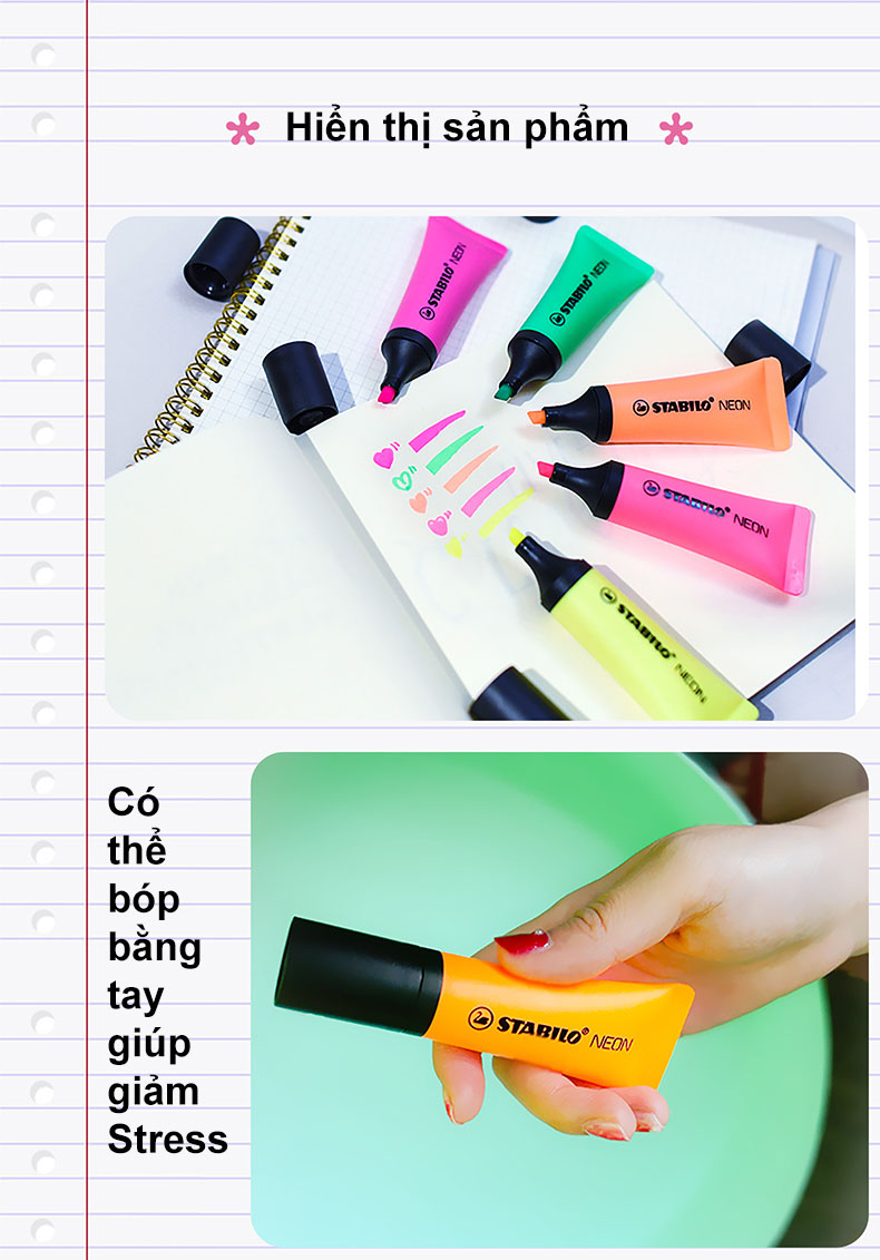 Hộp 10 Bút dạ quang STABILO NEON 72 - Hồng (56)
