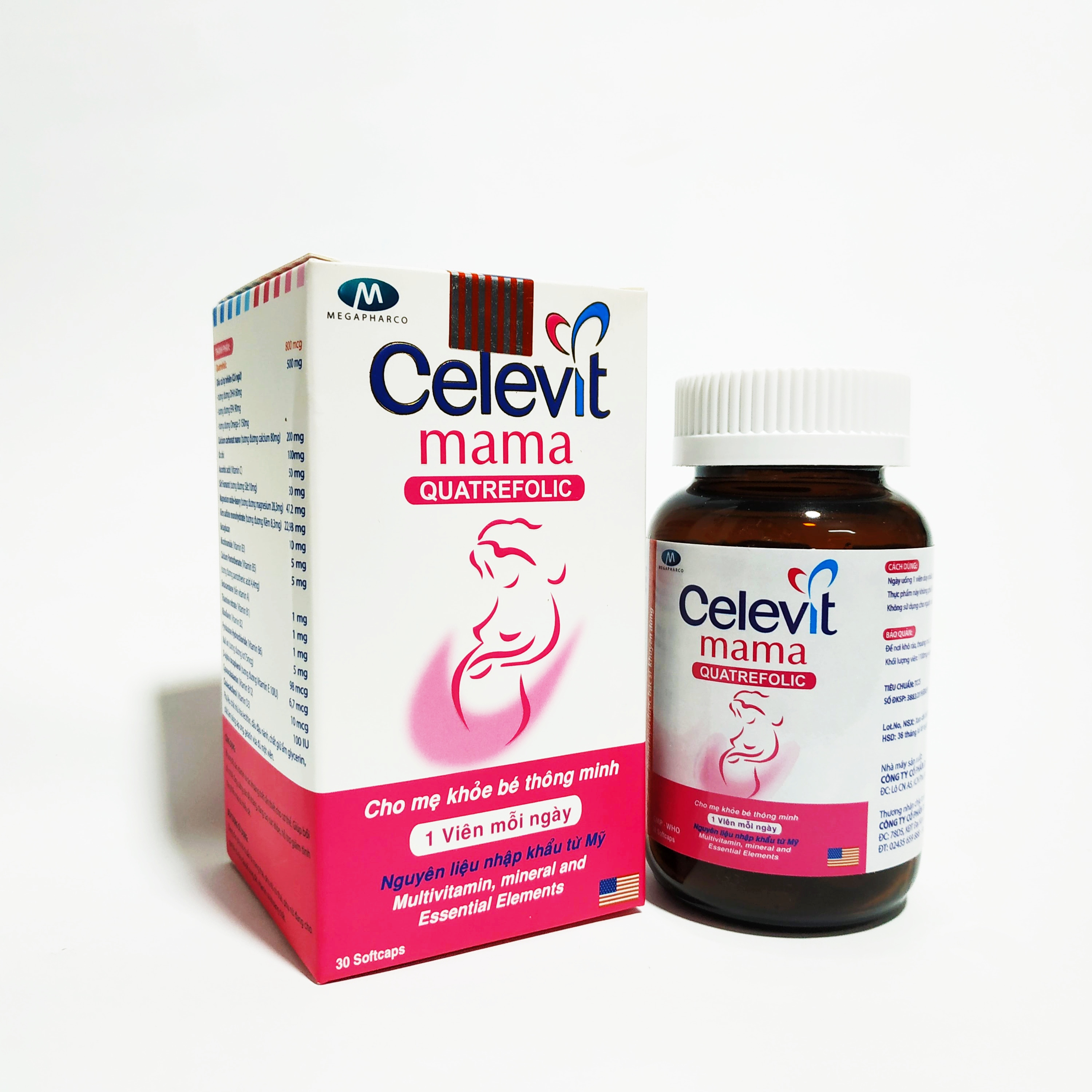 Viên Bổ Sắt Tổng Hợp Celevit Mama - Bổ Sung Dưỡng Chất Cho Mẹ Bầu - Trước Sinh - Sau Sinh - Đang Cho Con Bú - Lọ 30 Viên