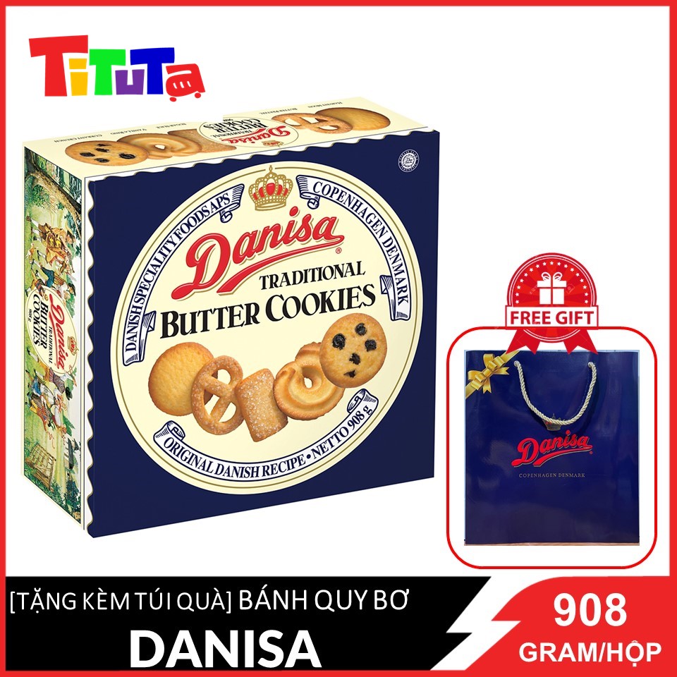 [TẶNG KÈM TÚI QUÀ] Bánh quy bơ Danisa Size đại Hộp 908g (date mới)