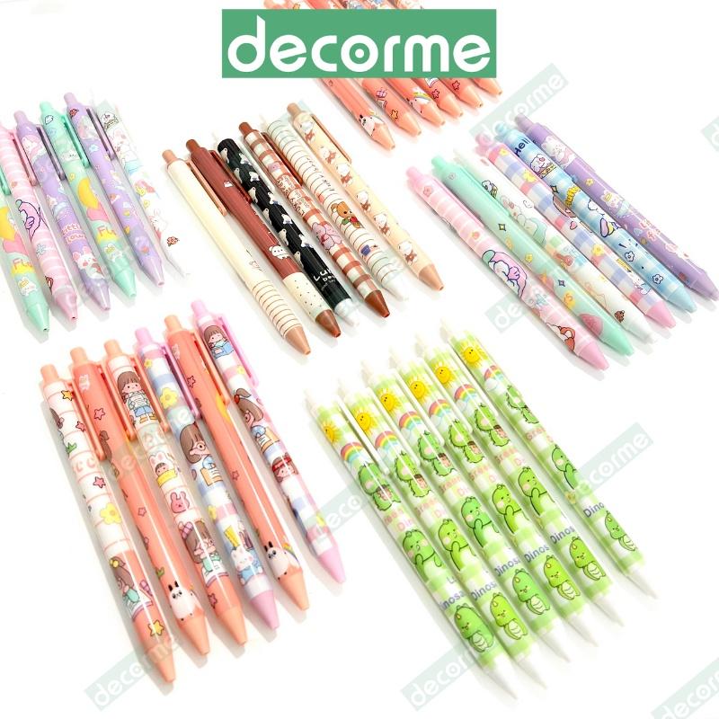 Set 6 Bút Gel bấm hình Ngộ nghĩnh Mực đen 0,5 DecorMe Hộp bút gel bấm đáng yêu văn phòng phẩm NBD2