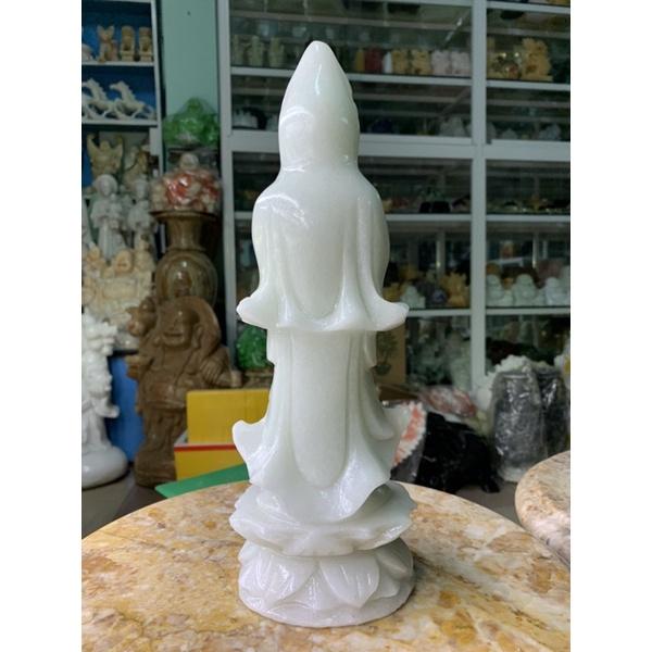 Tượng Phật Quan Âm Đá Cẩm Thạch Trắng - cao 30cm