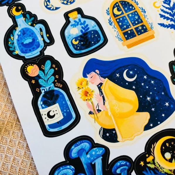 Sticker sheet night magic - chuyên dán, trang trí sổ nhật kí, sổ tay | Bullet journal sticker - unim060