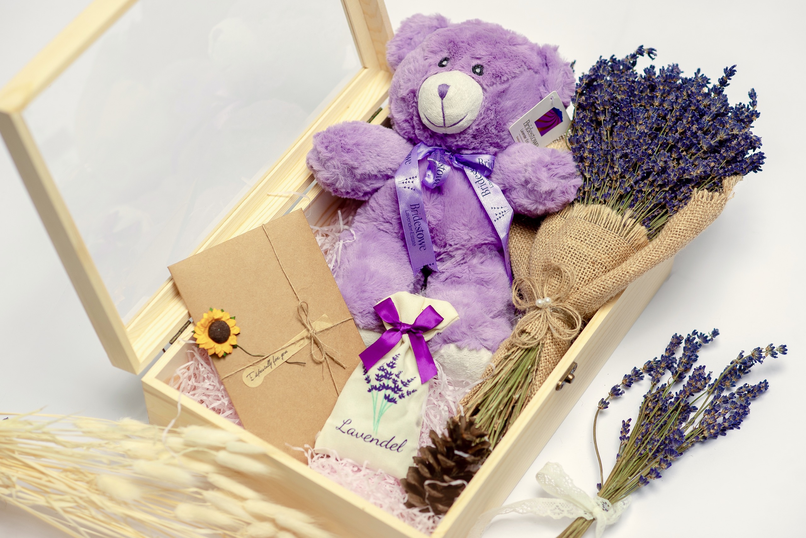 Set hộp quà gỗ hoa Lavender cao cấp nhập khẩu Pháp Wooden Bear tặng bạn gái, người yêu dịp 20/10, valentine