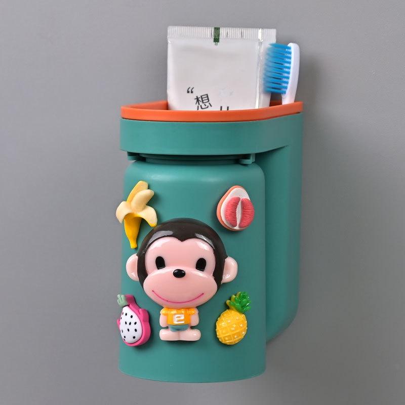 Giá đựng bàn chải đánh răng kiểu úp ngược tích hợp để cốc súc miệng kèm sticker dán kute