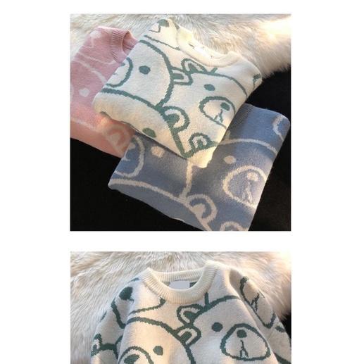 Oder - Áo len dệt kim hình gấu cổ điển dáng rộng