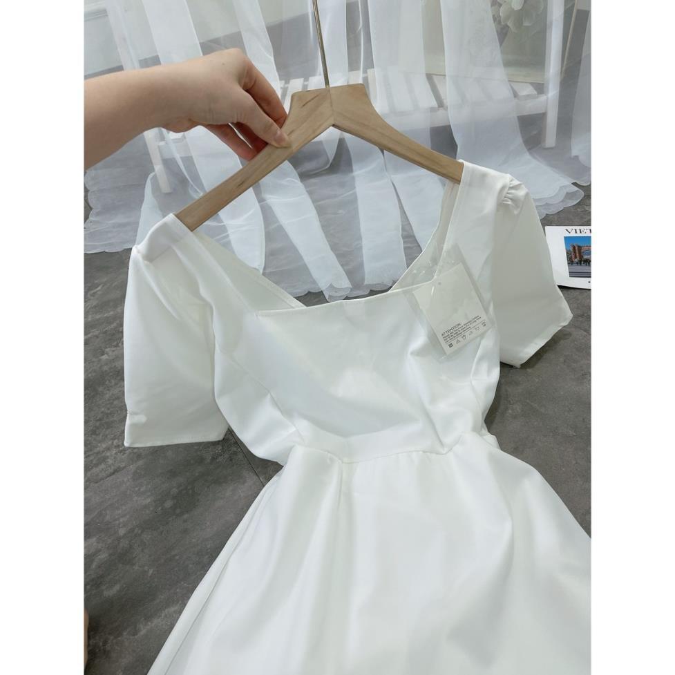 Siêu Phẩm Váy Trắng Cổ Vuông Nơ Lưng Cực Xinh Cho Các Chị Em Đi Cưới, Hỏi, Sinh Nhật...