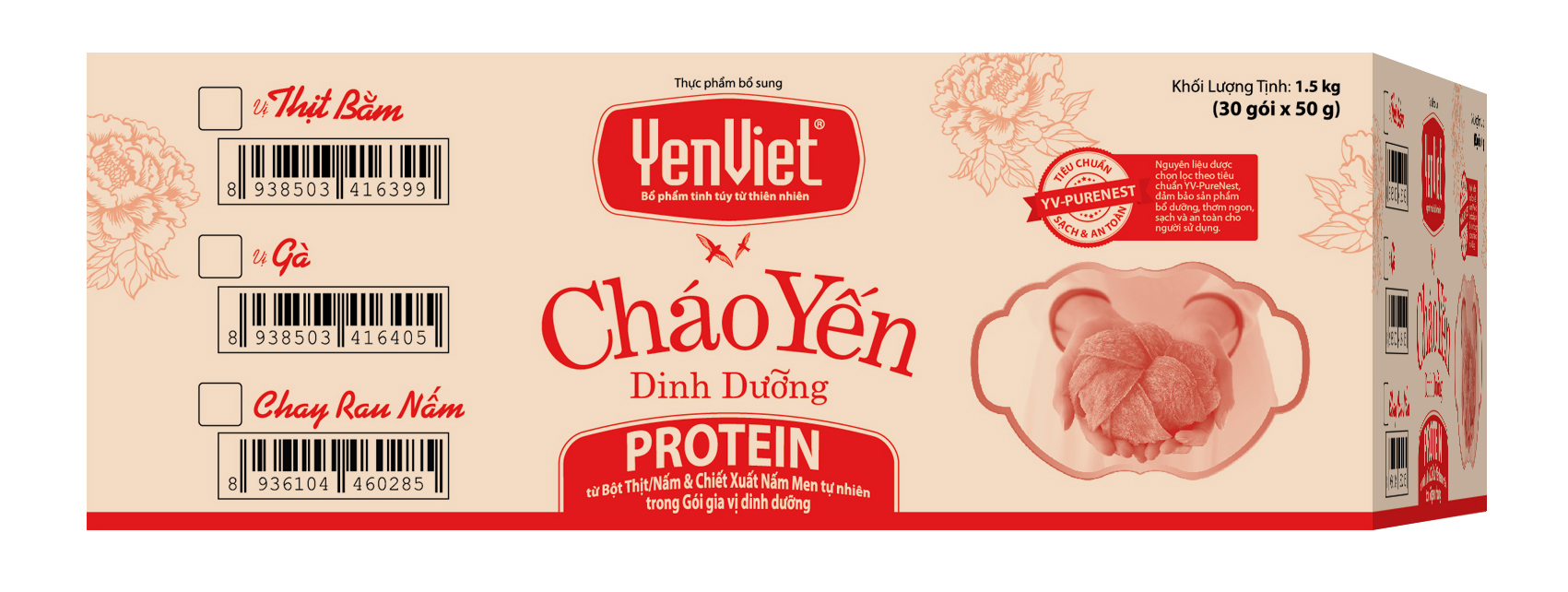 Yến Việt - Cháo yến dinh dưỡng vị thịt bằm sấy thăng hoa, vitamin B, không bột ngọt, chất bảo quản thùng 30 gói x 50g