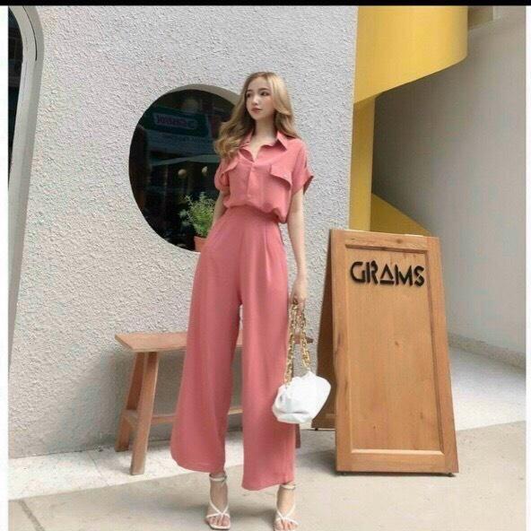SÉT ĐŨI QUẦN DÀI ỐNG RỘNG PHỐI ÁO SƠ MI NẮP TÚI TÔN DÁNG SIÊU XINH CHO CÁC CHỊ EM VLTN SHOP