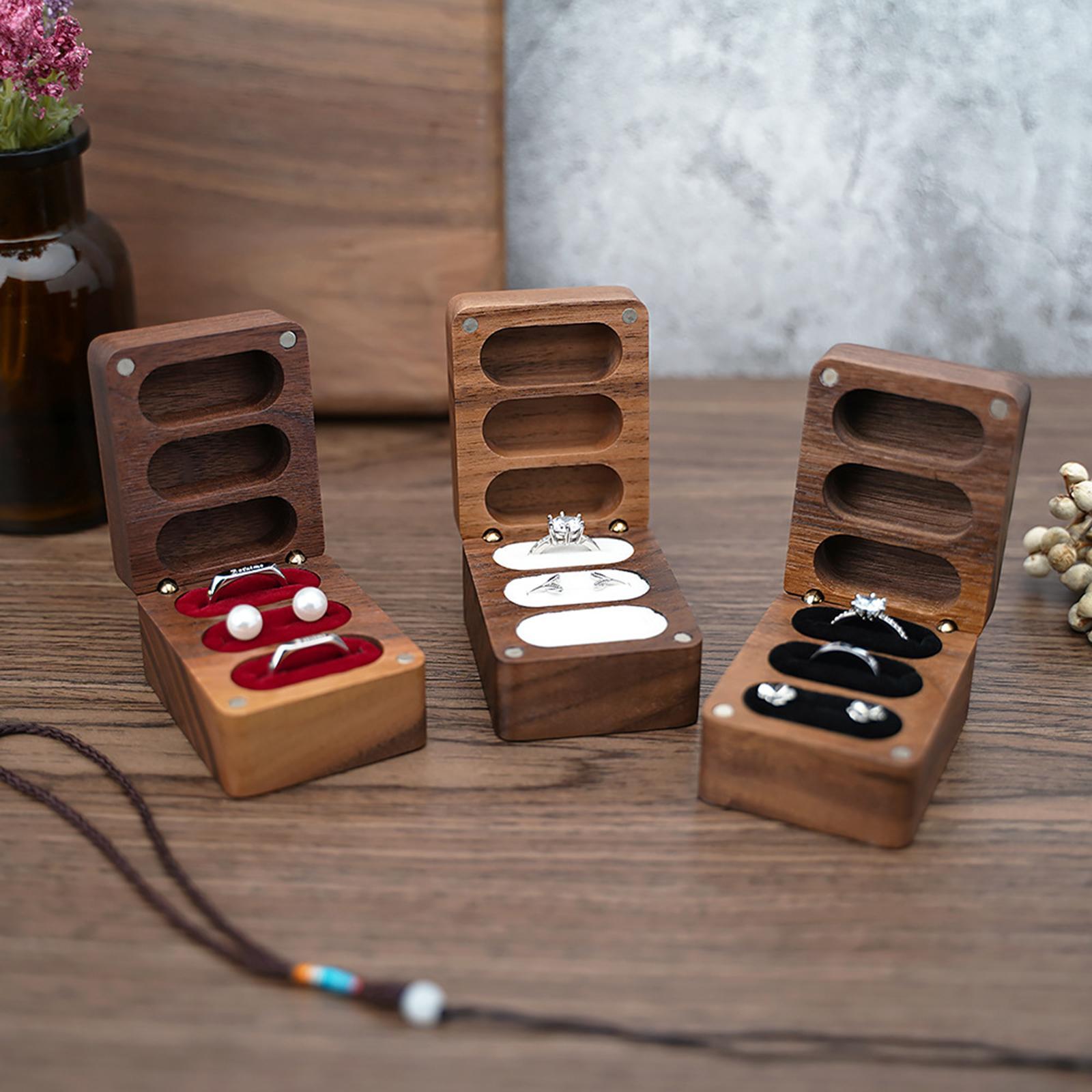 Wooden Jewelry Box Wedding Ceremony rings Bearer Box Travel Case Showcase