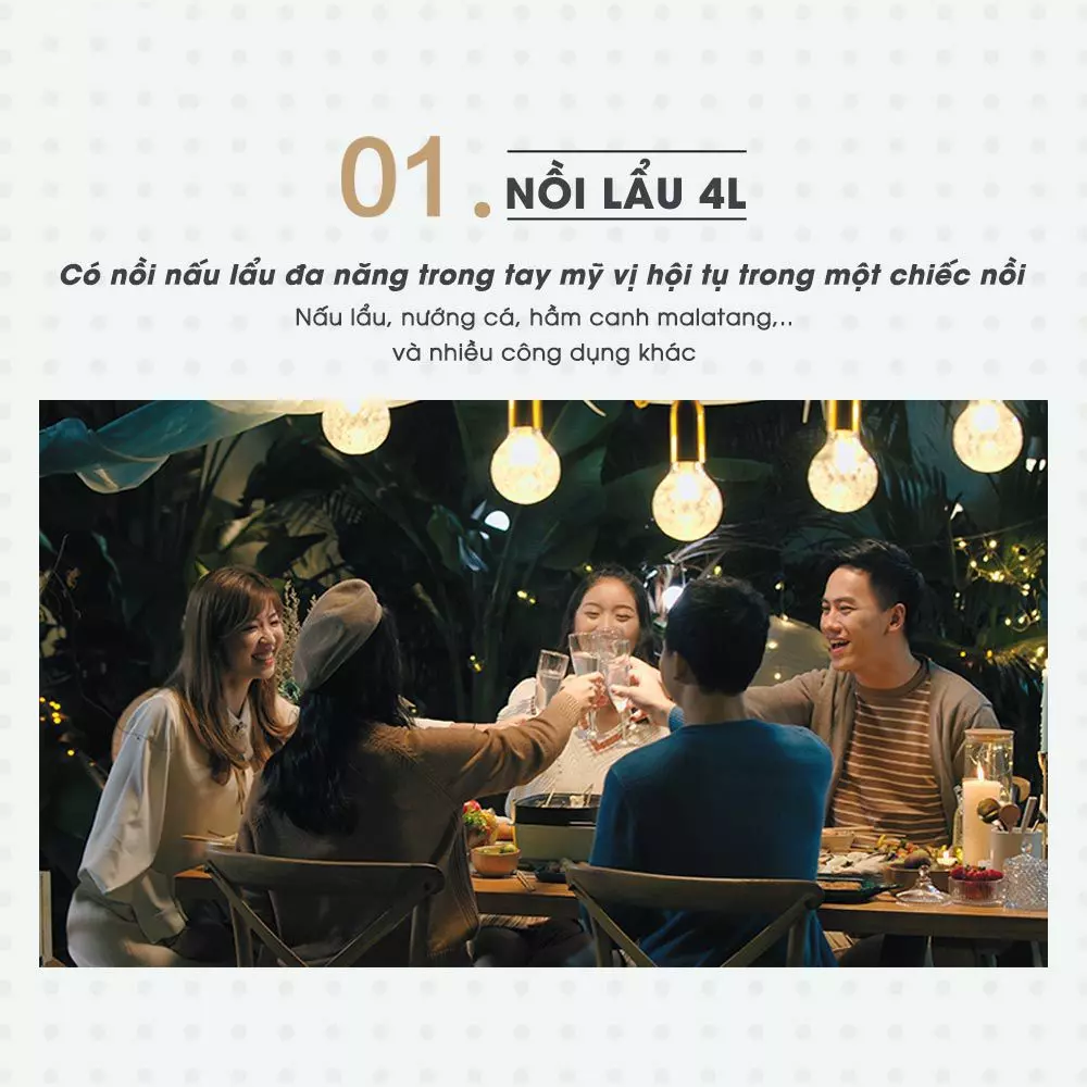 Nồi lẩu điện đa năng ăn lẩu, nướng, làm bánh, ... 3 khay tặng ổ cắm 3 chấu