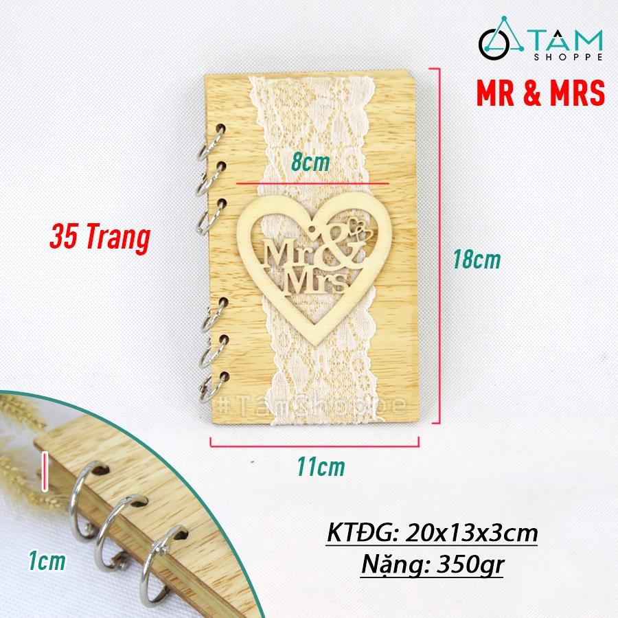 Sổ tay ký tên đám cưới bìa gỗ giấy kraft trang trí cưới TTC-04