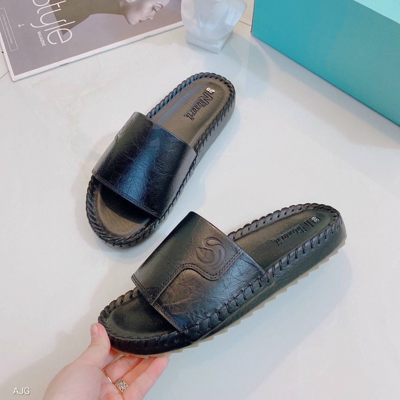 Dép nam quai ngang da bò