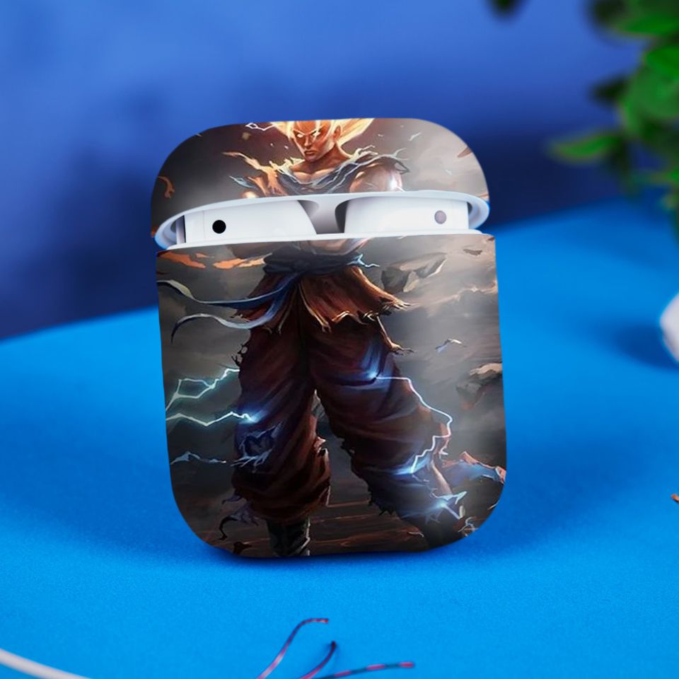 Miếng dán skin chống bẩn cho tai nghe AirPods in hình Songoku Dragon Ball - 7vnr007 (bản không dây 1 và 2)