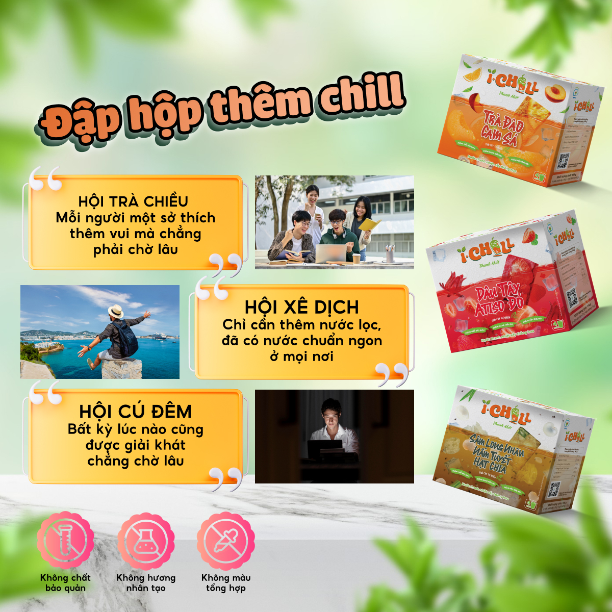 iChill Dâu Tây Atiso Đỏ Nước Thanh Nhiệt Sấy Thăng Hoa Từ Trái Cây Tự Nhiên 4 Gói X Hộp, Không Chất Bảo Quản, ISO 22000, HACCP, BRC