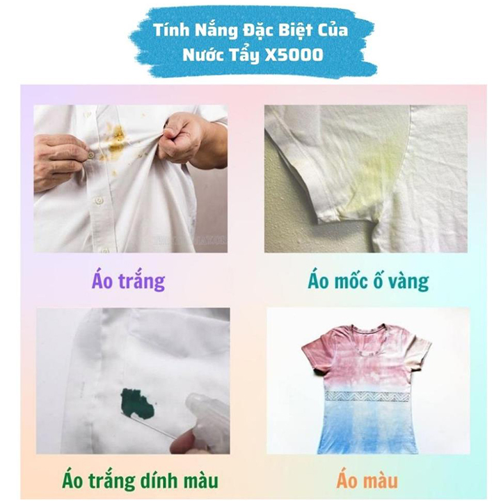 [Tặng Vòi Xịt] Nước Tẩy Quần Áo VIC OXY X5000 Tẩy Mốc, Ố Vàng, Lem Màu 500ml Tẩy Trắng Đánh Bay Mọi Vết Bẩn