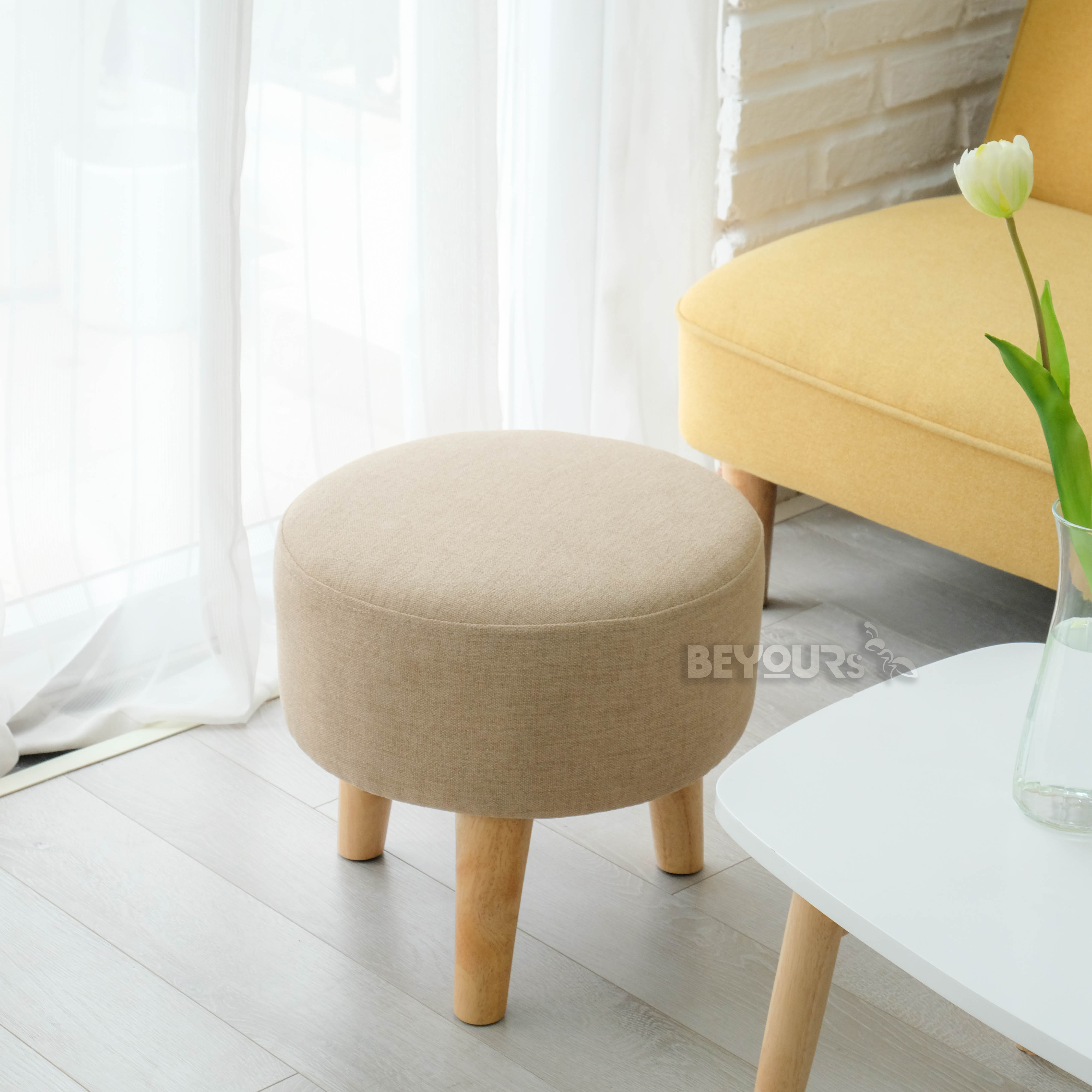 Ghế Đôn Sofa Nệm BEYOURs Tròn Chân Gỗ - Nội Thất Phòng Khách, Phòng Làm Việc - Xám