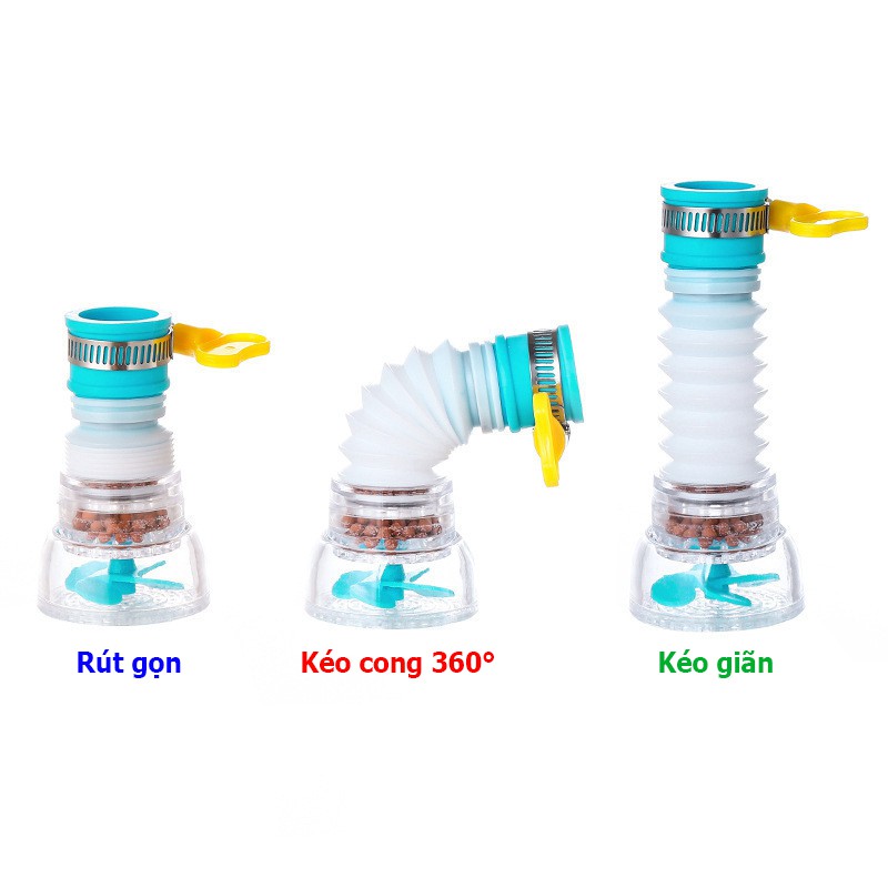 Đầu vòi lọc nước xoay 360 độ có thể kéo dài ra điều chỉnh dòng nước có sẵn cổ dê