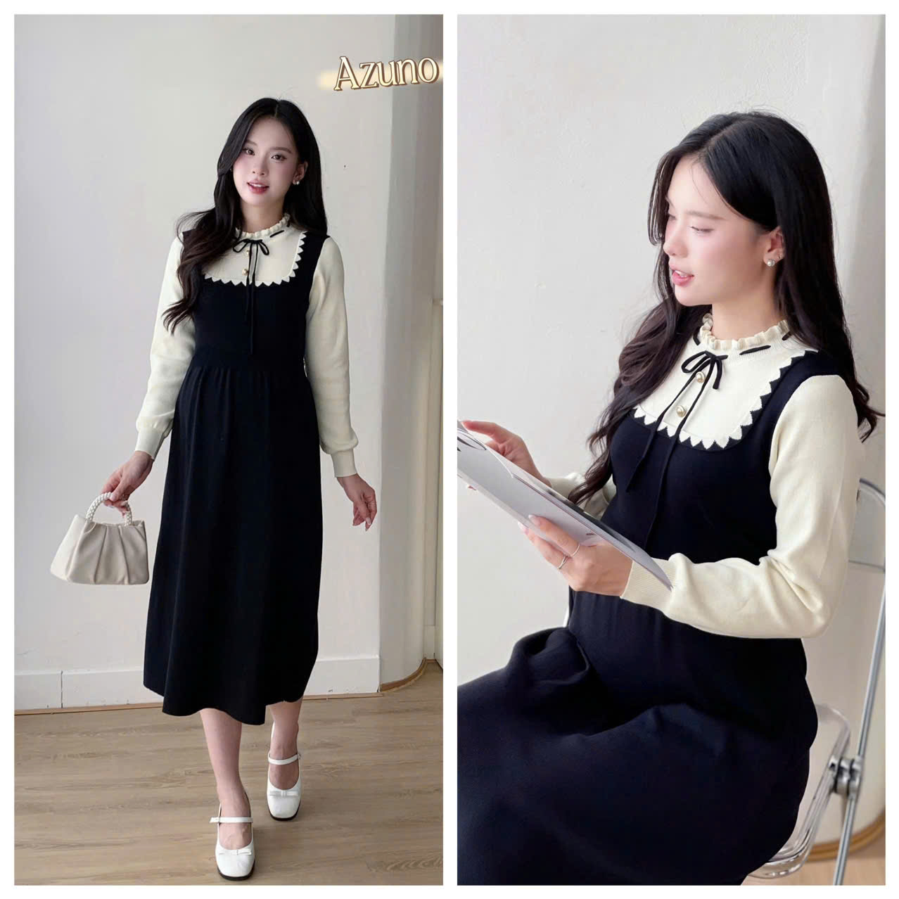 Váy Len Bầu, Đầm Bầu Len Dài Tay Cao Cấp