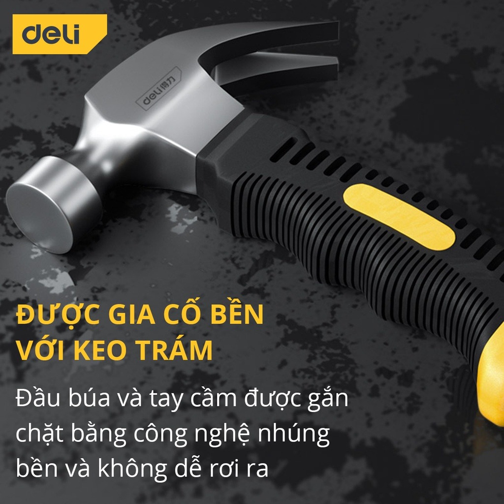 Búa Lùn Nguyên Khối Deli Chính Hãng - Đóng Đinh, Nhổ Đinh Dễ Dàng, Tiện Dụng - Nhỏ Gọn, Tay Cầm Bọc Cao Su - DL441008