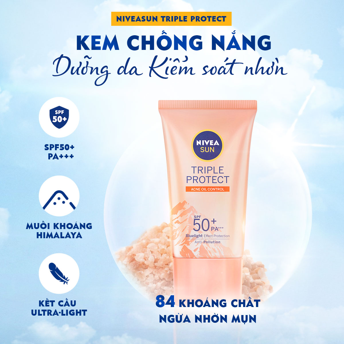 Kem Chống Nắng Dưỡng Da Kiểm Soát Nhờn Mụn Niveasun Triple Protect Acne Oil Control Spf50+ Pa+++ 40Ml - 85545