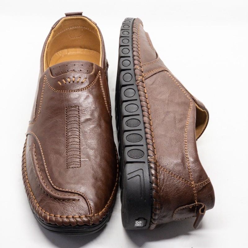 Giầy lười nam màu nâu siêu mềm Tomshoes, cam kết da thật 100%
