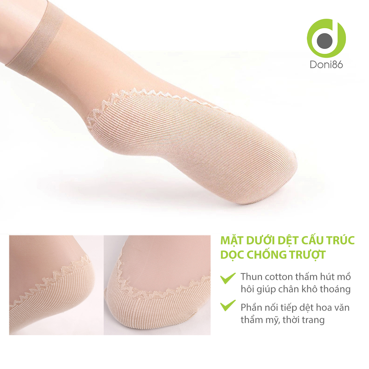 Combo 5 10 cặp vớ da mặt đế dày bằng cotton chống trơn trượt bảo vệ làn da chân khỏi khô ráp - Doni - DOPK249