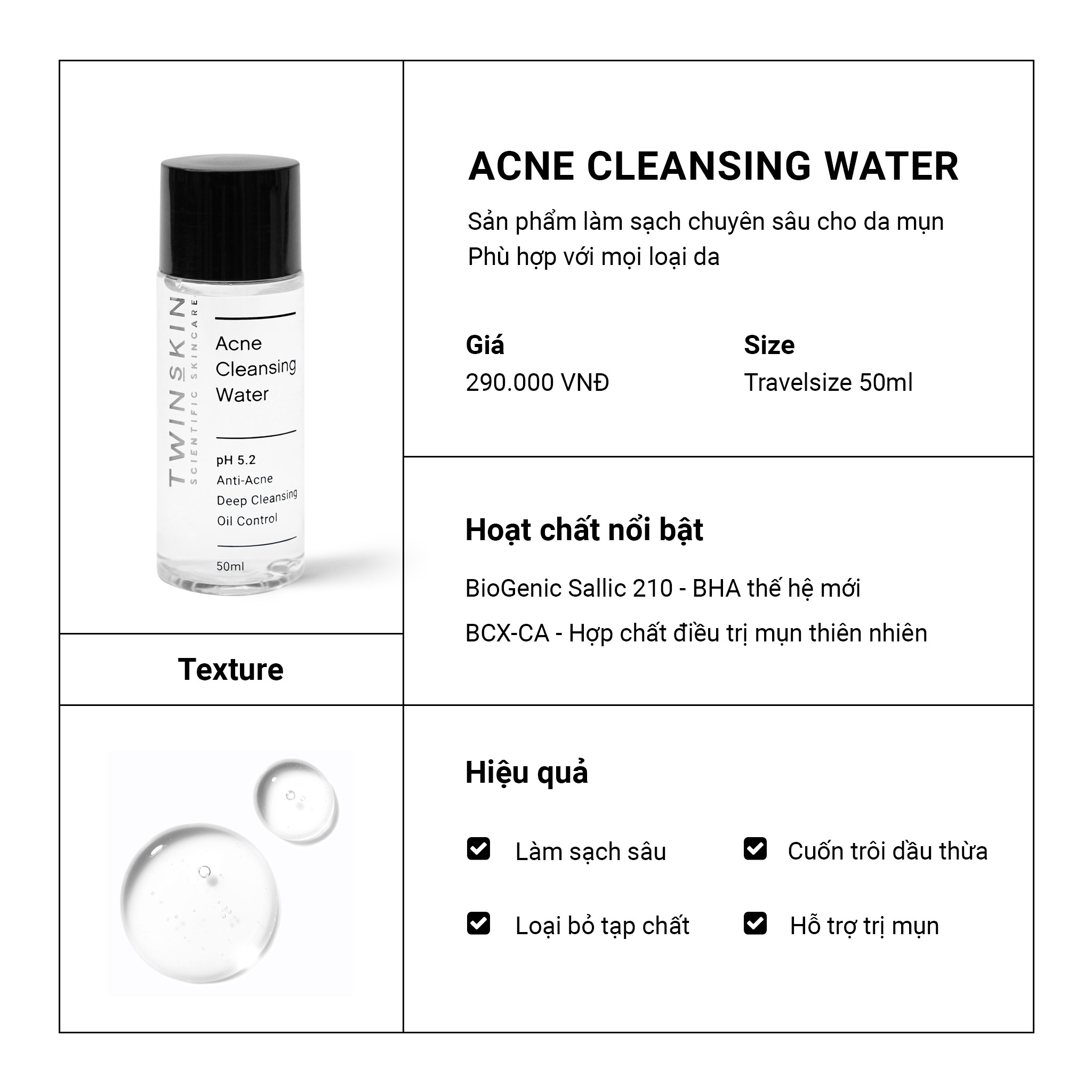 Nước tẩy trang - Acne Cleansing Water Travel Size