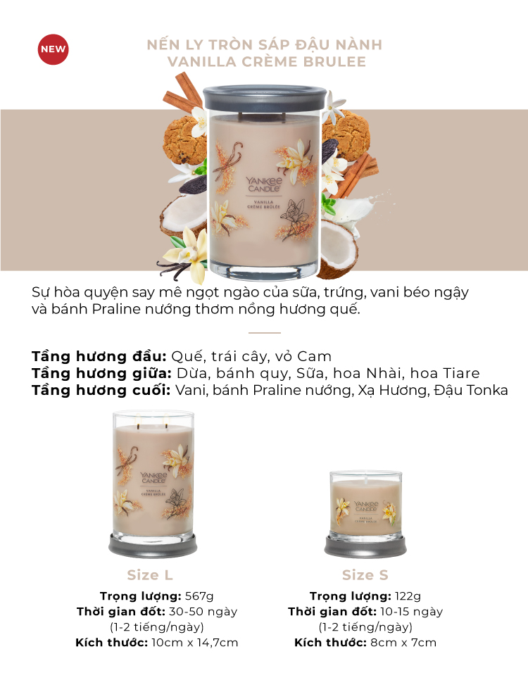 Nến ly tròn sáp đậu nành Yankee Candle size S (122g) - Vanilla Crème Brulee