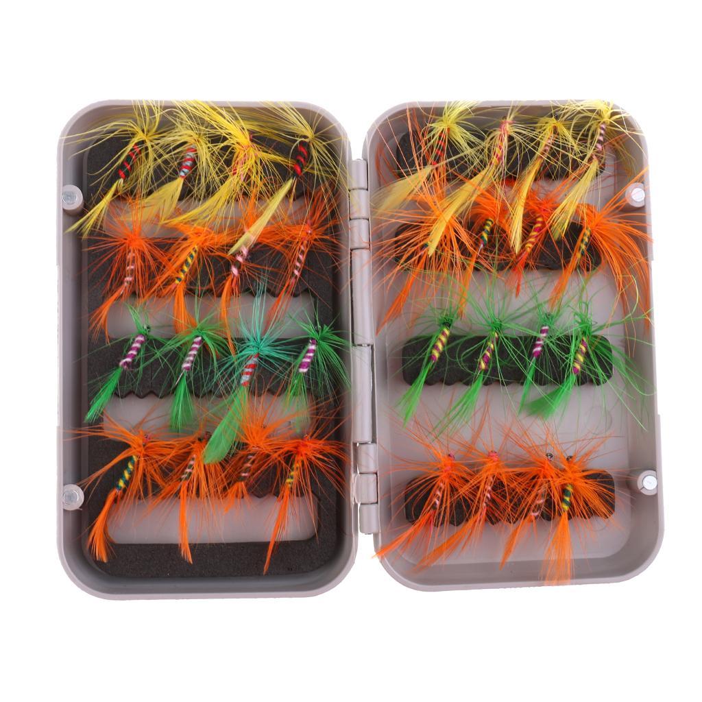 32Pcs Fly Fishing Flies Kit Bass Salmon Trout Flies Lures Assortment Fly Box