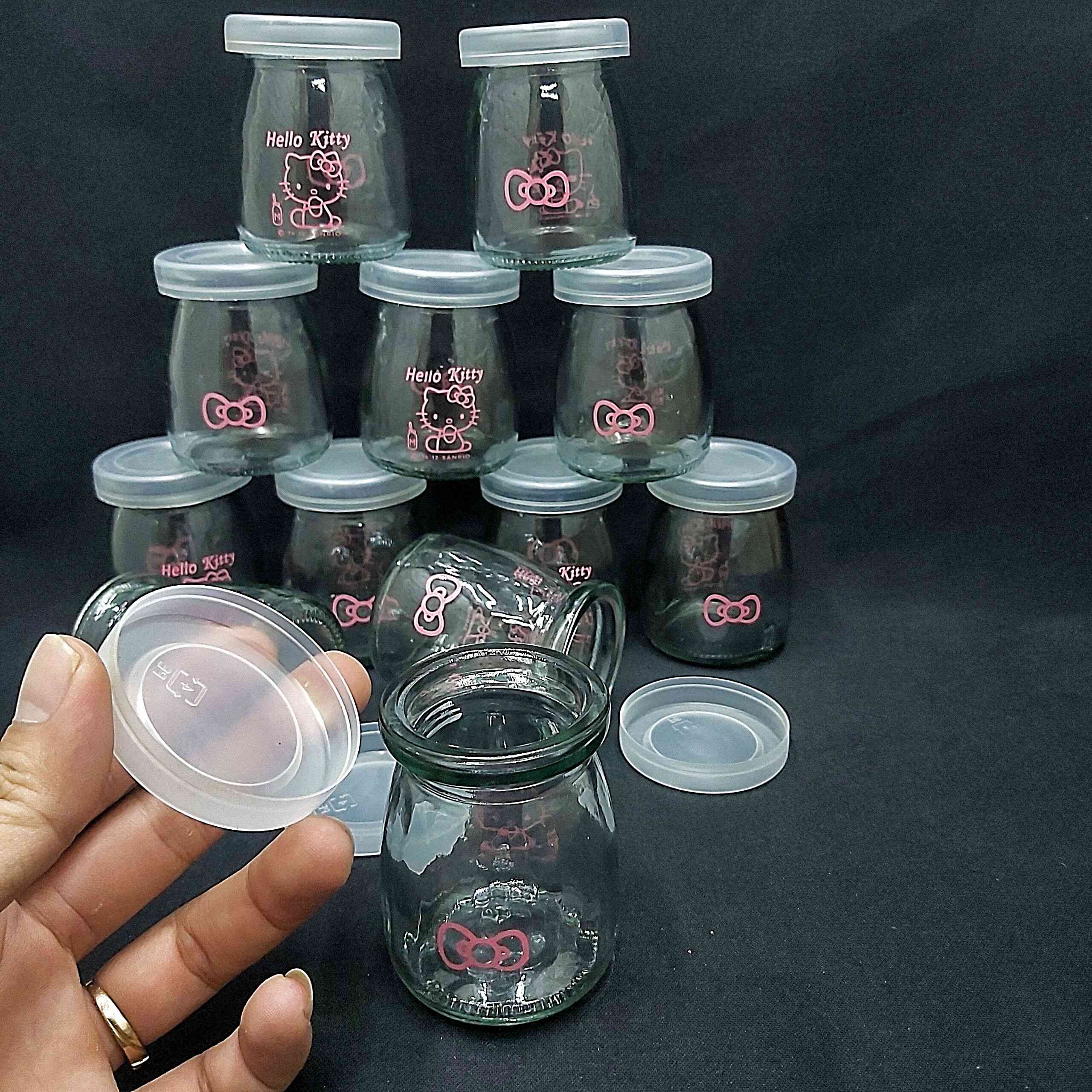 Combo 12 hũ thủy tinh đựng sữa chua 100ml mẫu Trụ Tròn Vát eo in LOGO cực CUTE - nắp nhựa – hủ yaourt siêu trong