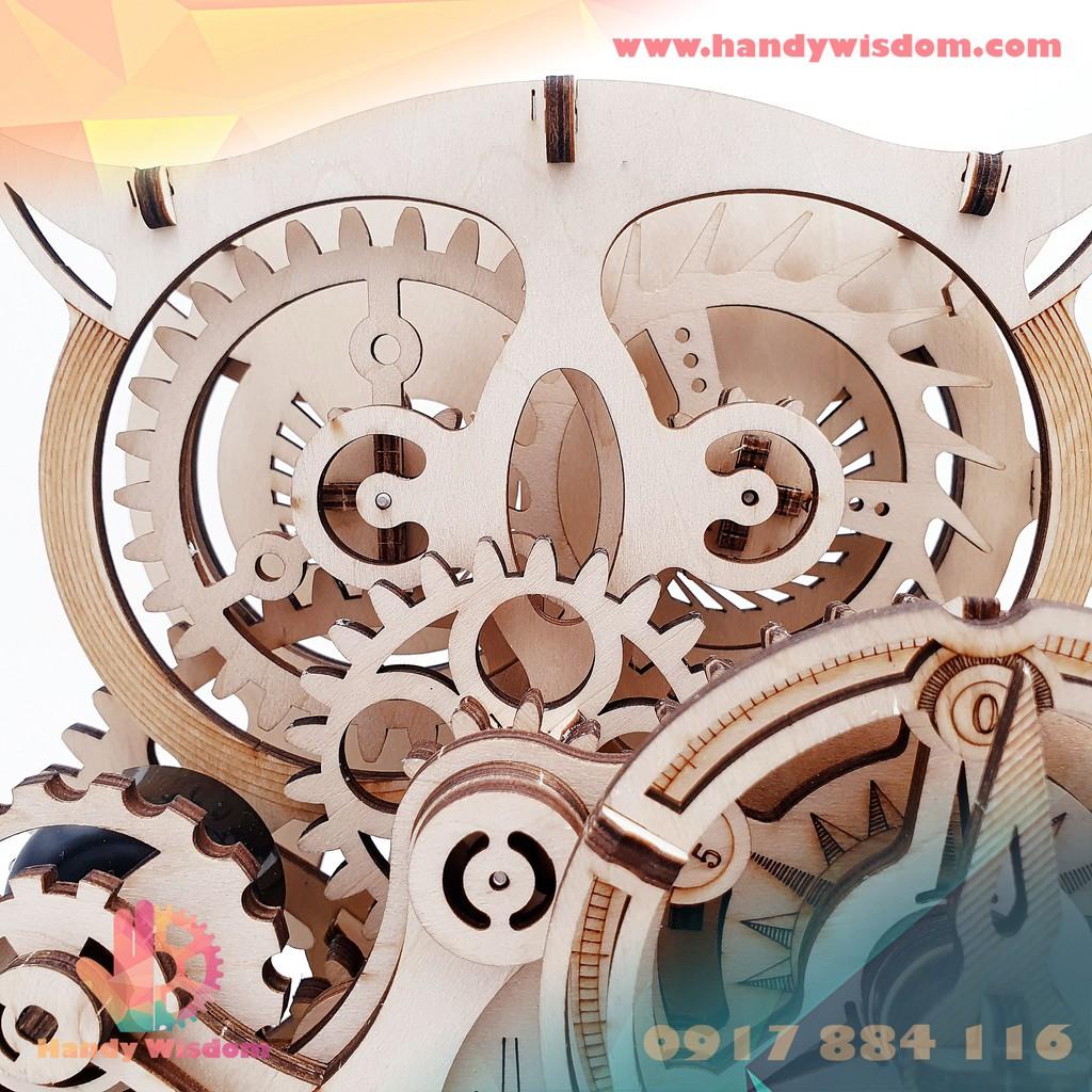 Mô hình gỗ chuyển động - Đồng hồ cú mèo - Robotime Owl Clock LK503