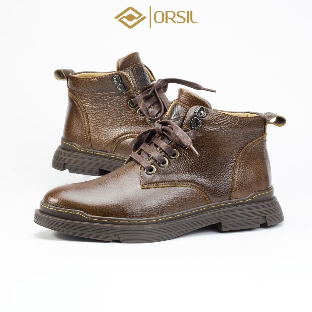 Giày boots nam cao cấp da bò ORSIL mã DC-T01 Đen