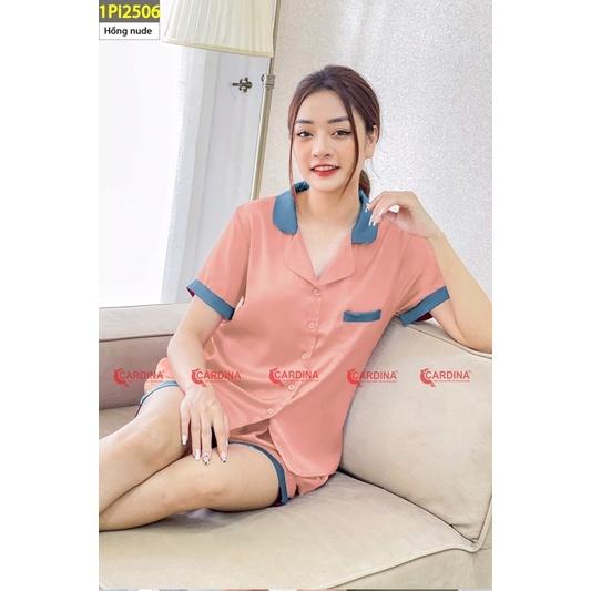 Đồ Bộ Pijama Nữ  Chất Lụa Satin Nhật Cao Cấp Áo Cộc Tay Quần Đùi Pha Màu Tinh Tế 1Pi25