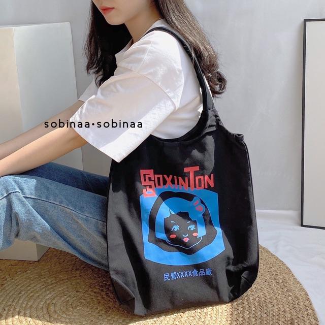 Túi tote siêu xinh - Cô gái tóc thưa đen,34cmx37cm đựng vừaA4