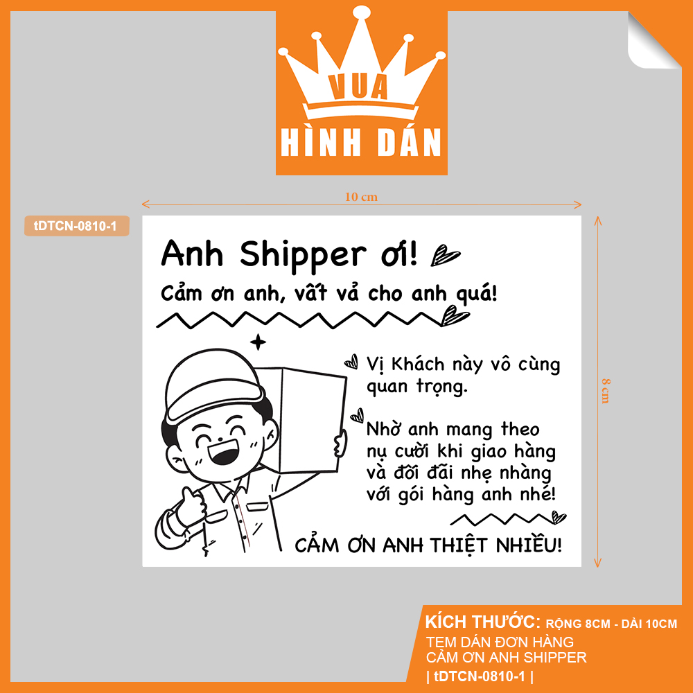 Set 50/100 tem/ sticker decal 8*10 lời cám ơn anh shipper, dành cho shop -