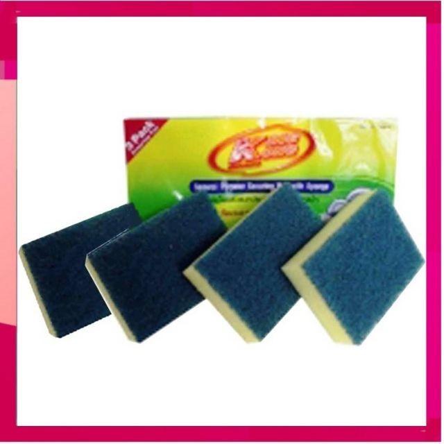 Miếng rửa chén,rửa bát 2 mặt màu xanh vàng gắn mút, Miếng cọ rửa xoong nồi tiện dụng - Thái Lan