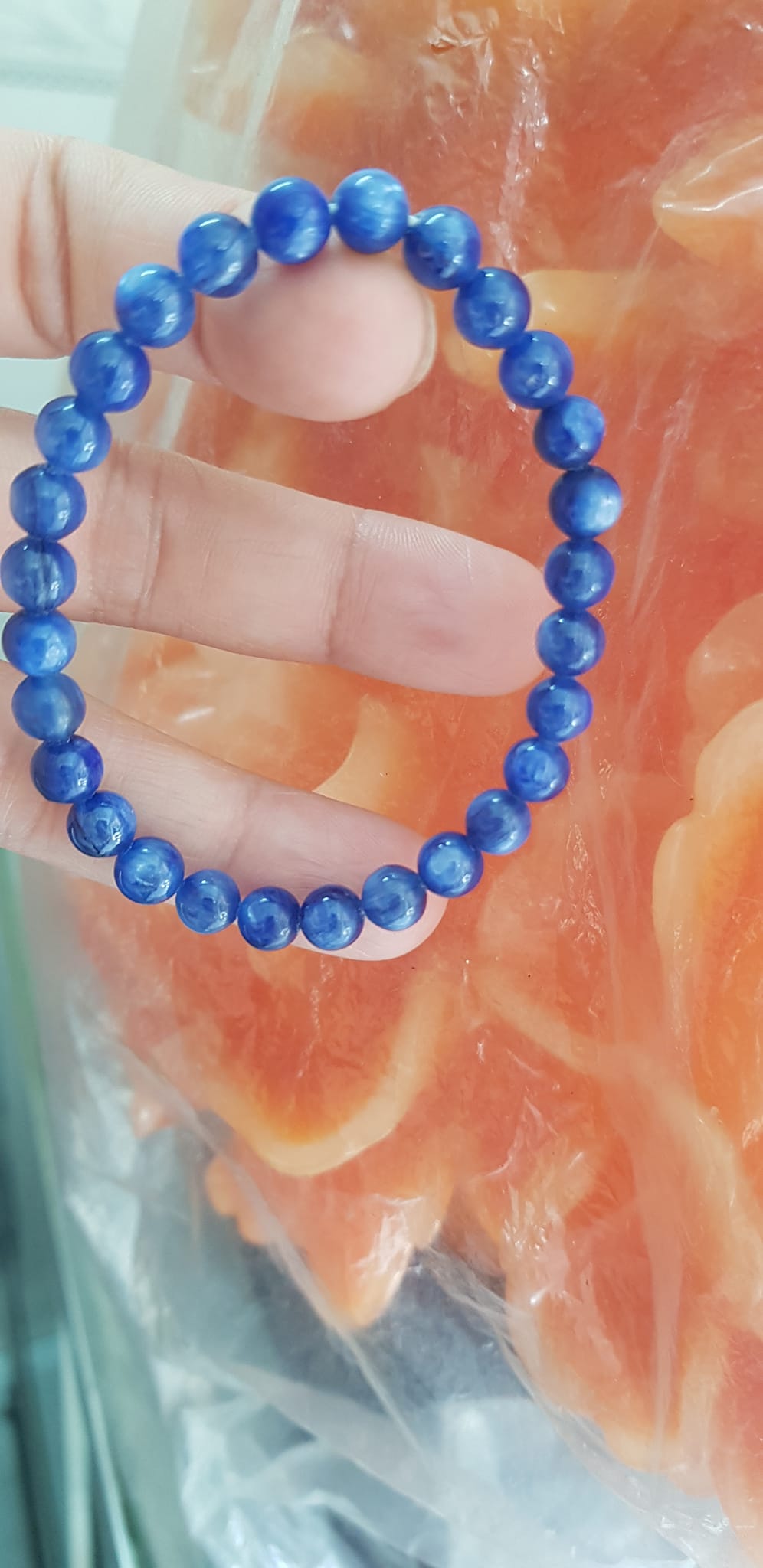 Vòng tay nữ đá kyanite tự nhiên hay đá Sapphire nước xanh dương Đậm bóng đẹp 6mm nữ mệnh Thủy mệnh Mộc đeo ạ