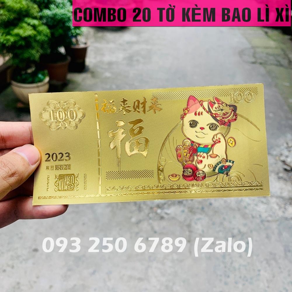 Combo 20 Đồng Tiền Lưu Niệm 100 Macao Hình Con Mèo Mạ Plastics Vàng - Quà tặng tết 2023 - MẪU 2