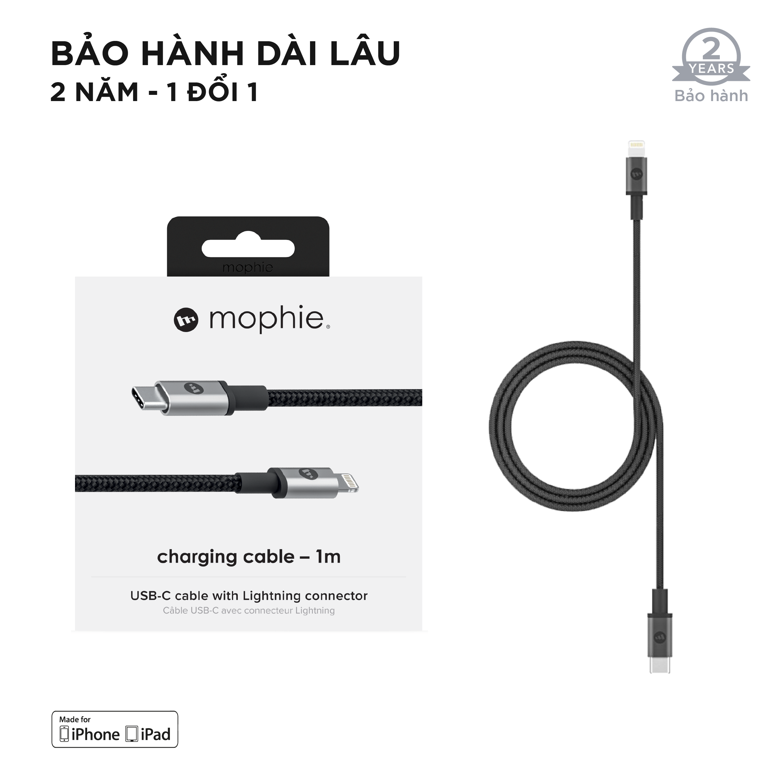 Dây Cáp USB-C To LN Chuẩn MFi Cho iPhone Mophie 1m - Hàng Chính Hãng