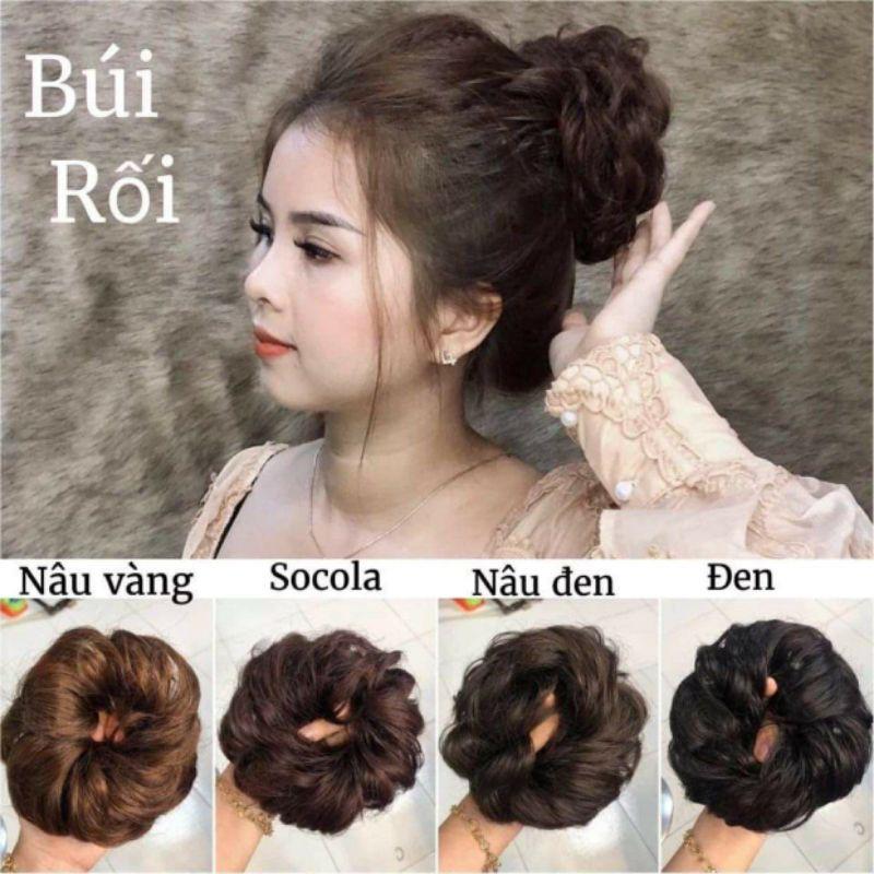 Tóc giả nữ búi xoăn phong cách trẻ trung chất sợi tơ nhân tạo dùng được nhiệt