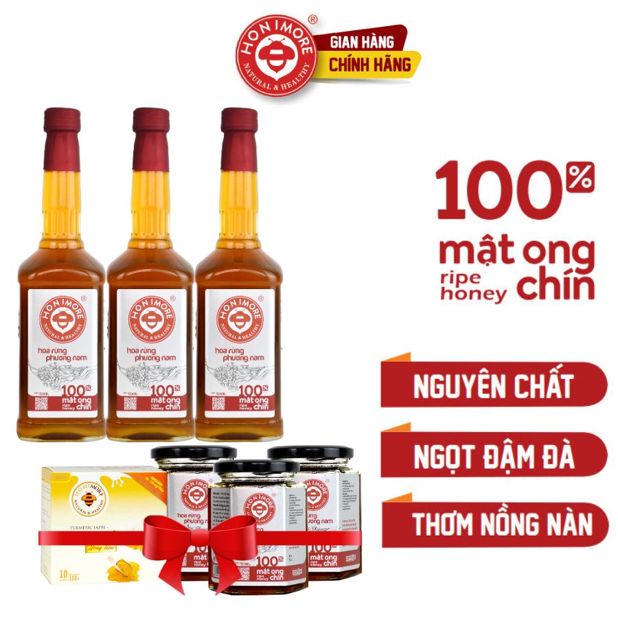 Combo 3 chai mật ong chín HONIMORE Rừng Phương nam 630g - TẶNG 3 hũ mật ong nguyên chất 360g