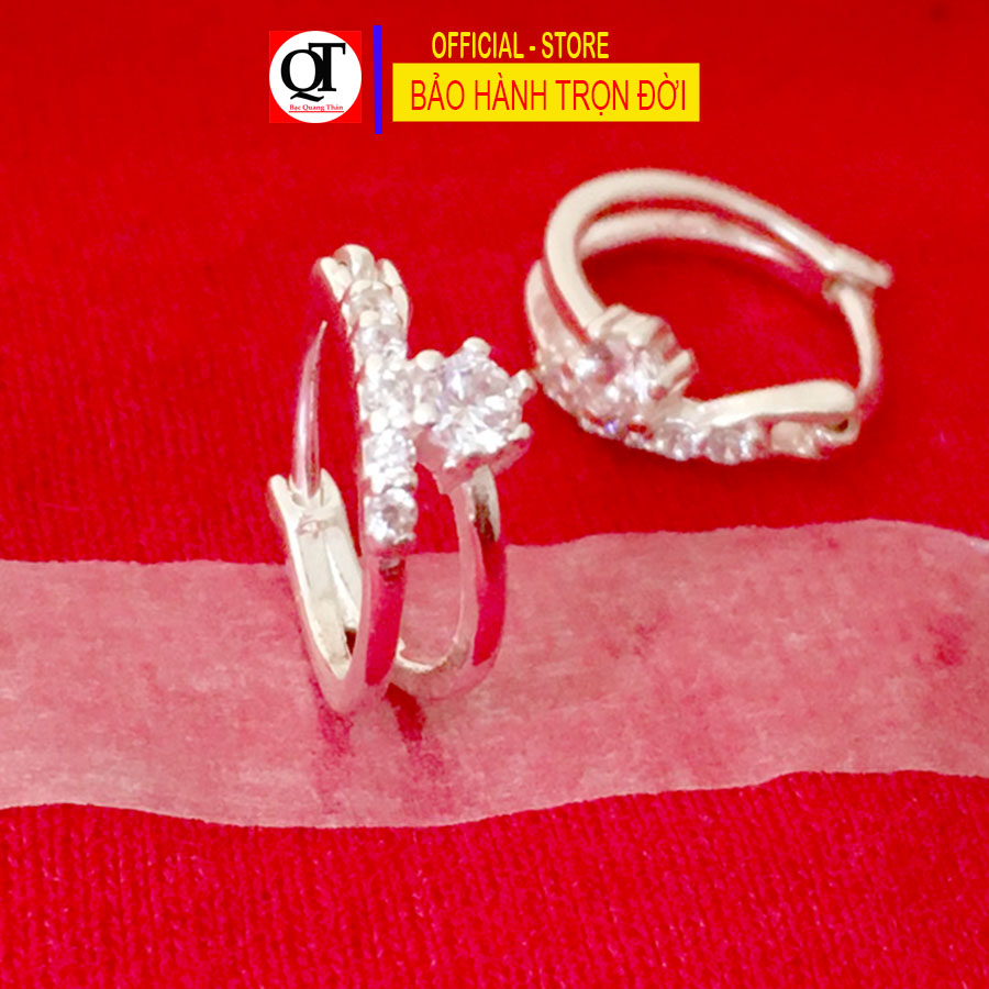 Khuyên tai trẻ con chất liệu bạc ta đeo sát tai gắn đá cobic trắng sáng trang sức Bạc Quang Thản - QTBT.CN156