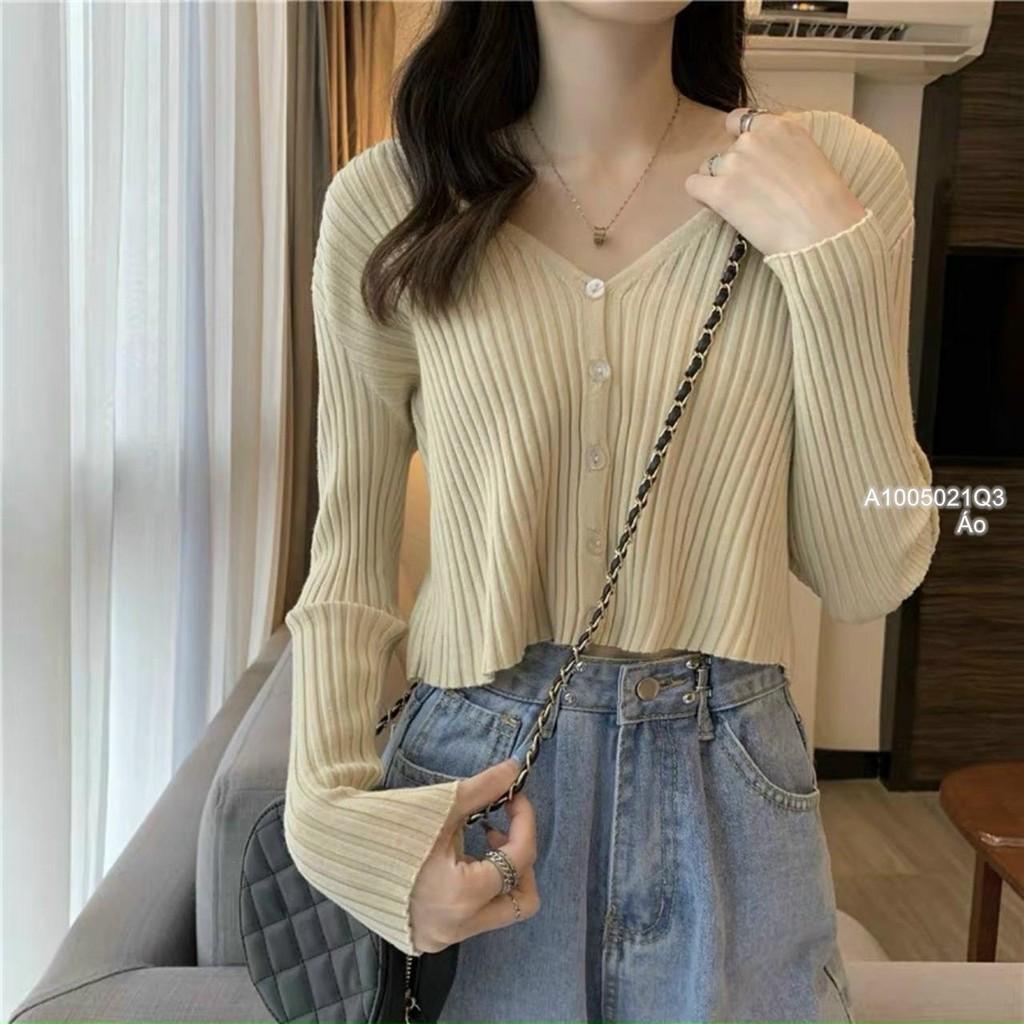 Áo len nút cổ v tay dài QC