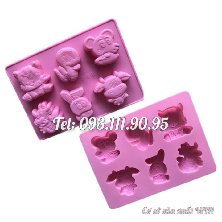 Khuôn silicon làm bánh, rau câu, socola 12 con giáp cung hoàng đạo – Mã số 1513