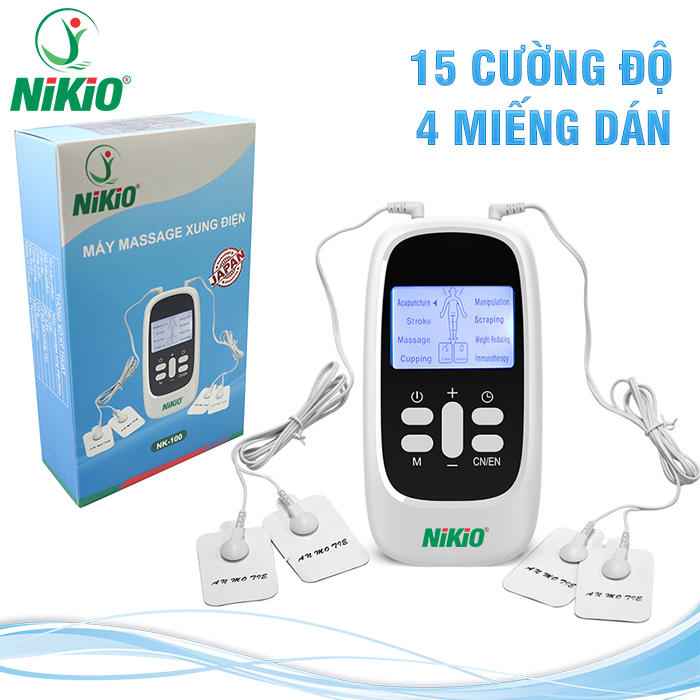 Máy Massage Xung Điện Nikio NK-100 - Trị Liệu Đau Nhức Cơ Bắp, Cải Thiện Căng Thẳng, Mệt Mỏi, 4 Miếng Dán Matxa Thư Giãn Toàn Thân, 8 Chế Độ, 15 Cường Độ Tùy Chỉnh - Dòng Pin Sạc Tiện Dụng