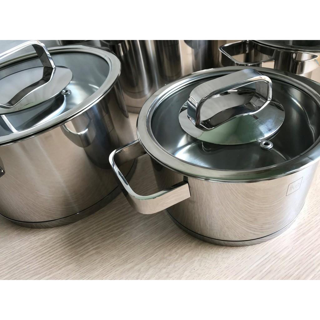 Bộ nồi chảo chống dính inox 304 Fivestar Plus 4 món nắp kính , 3 đáy dùng được bếp từ , hồng ngoại , gas - tặng 1 vá canh