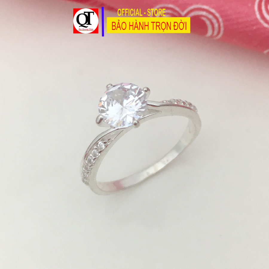 Nhẫn nữ ổ cao đá hồng 100% bạc cao cấp NU215 Trang Sức Bạc QTJ